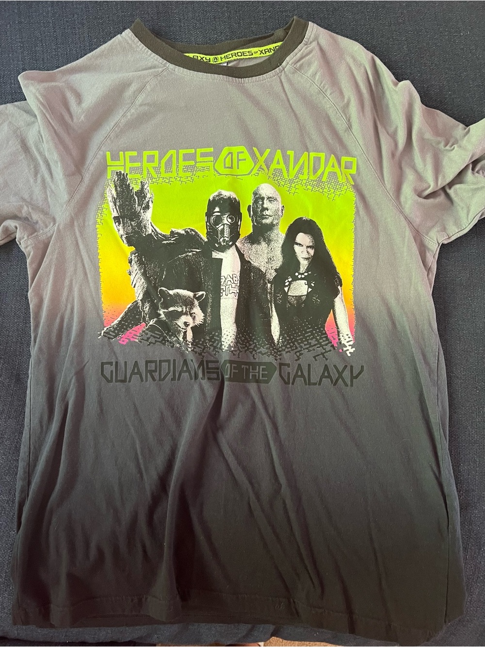 Marvel Guardians of the Galaxy Graphic Tee - Gray with Neon Yellow Accents